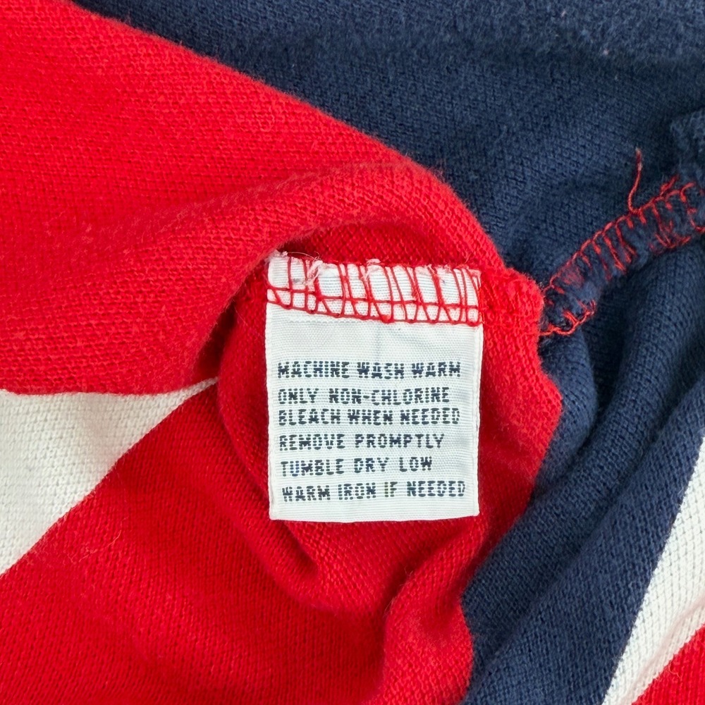 Vintage Polo Ralph Lauren Mens M Striped Short Sleeve Shirt Rugby Red Navy Prep - Picture 9 of 11